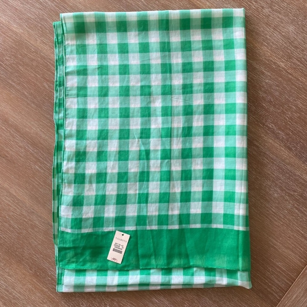 NWT Talbot's Green Gingham Silk-Cotton Blend Scarf Wrap